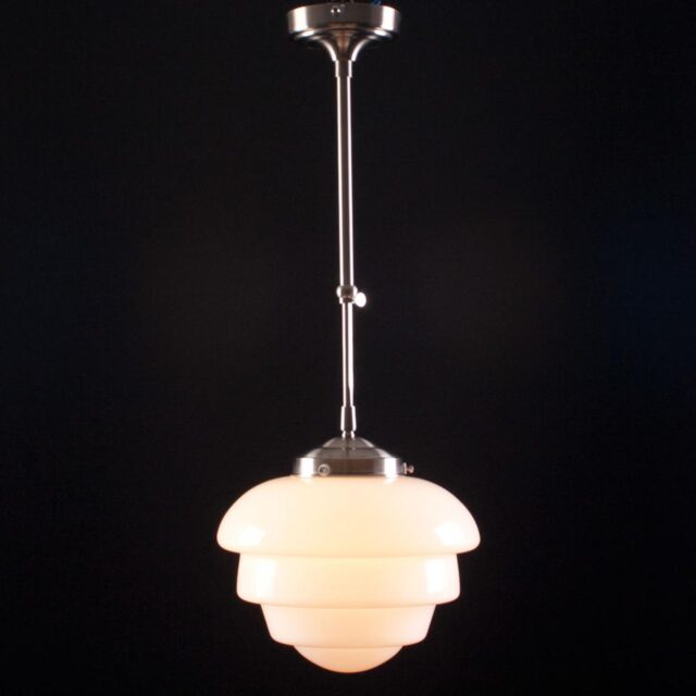 Art Deco hanglamp 'Oxford' staal pendel kort glas 25cm
