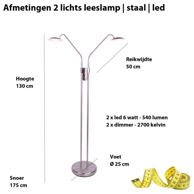 Dubbele verstelbare leeslamp | staal | met dimmers