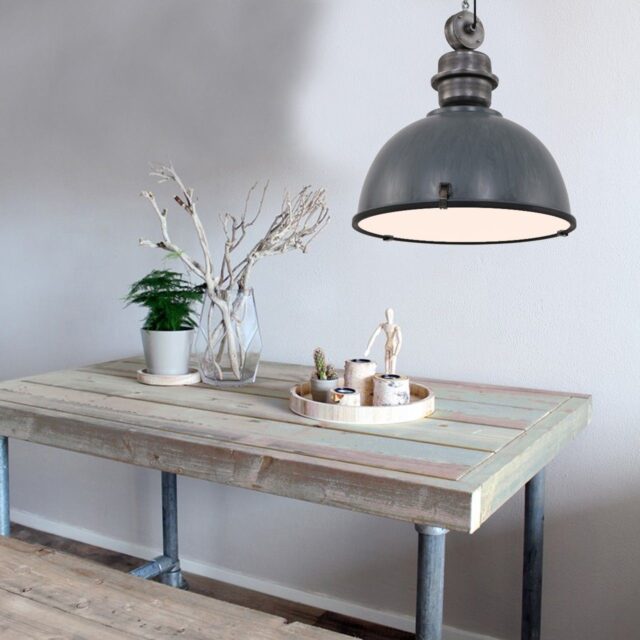 Grote grijze industriële hanglamp Bikkel XXL