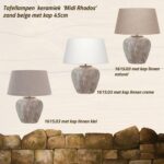 Keramiek tafellamp 'Midi Rhodos' zand / beige met kap linnen naturel