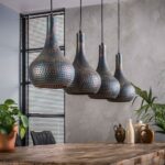 Landelijk industriele 4 lichts hanglamp gunmetal zwart