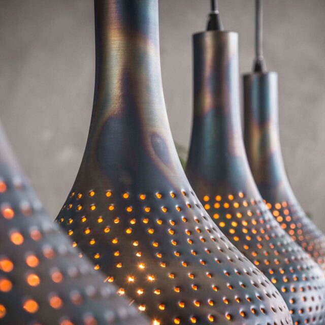 Landelijk industriele 4 lichts hanglamp gunmetal zwart