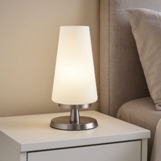 Nachtkast Lampje Staal Met Wit Glas Touch Tafellamp Met Led Lichtbron 3