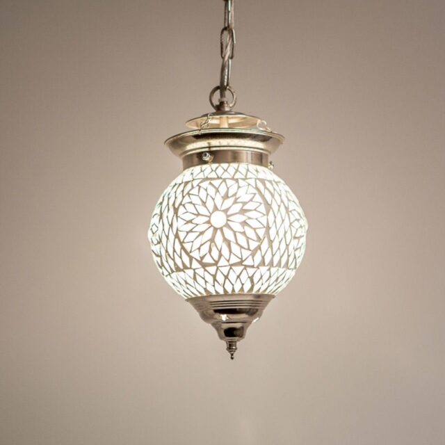 Oosterse hanglamp mozaïek Turkish Design wit Ø15cm
