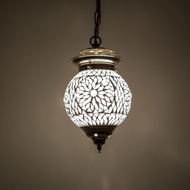 Oosterse hanglamp mozaïek Turkish Design wit Ø15cm