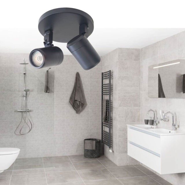 Ronde IP44 badkamerspot Rain | 2 lichts | zwart | Ø 15 cm | modern design