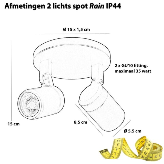 Ronde IP44 badkamerspot Rain | 2 lichts | zwart | Ø 15 cm | modern design