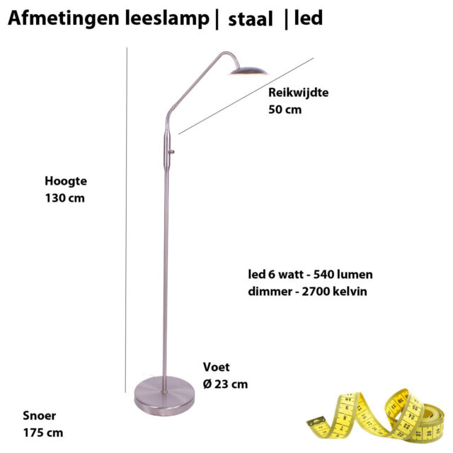 Verstelbare led leeslamp staal | dimfunctie