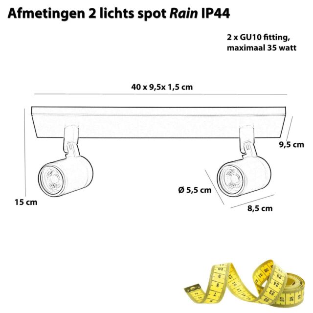Zwarte badkamerlamp rain 2 lichts IP44