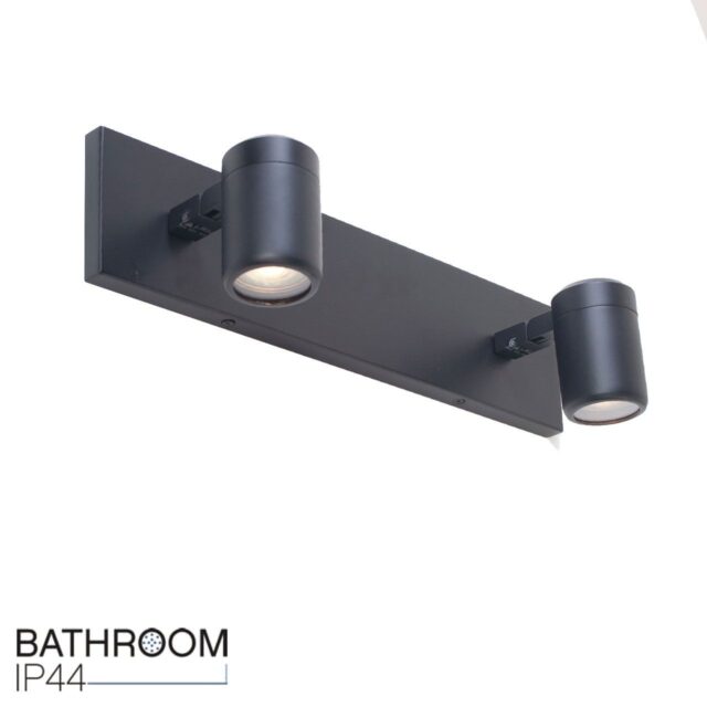 Zwarte badkamerlamp rain 2 lichts IP44