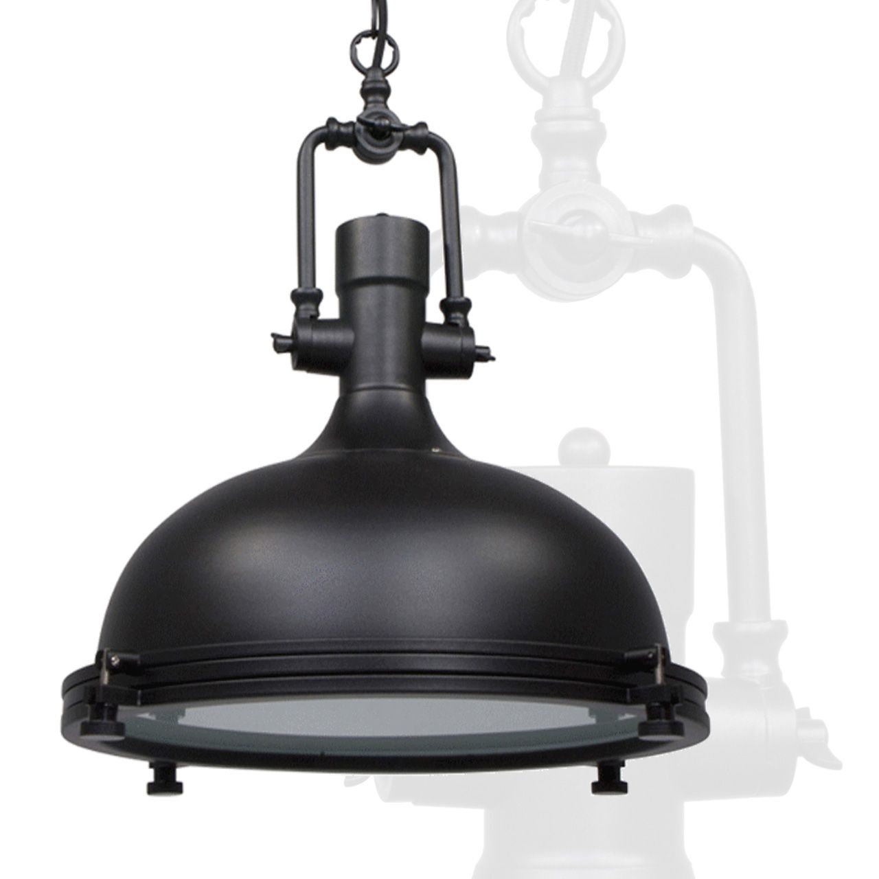Zwarte industriële hanglamp Eliga | 1 lichts | glas / metaal | ⌀ 40 cm | tot 155 cm in hoogte