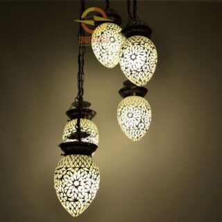 Oosterse 5 bol hanglamp mozaïek Papaja Turkish Design Ø35cm grijs-wit