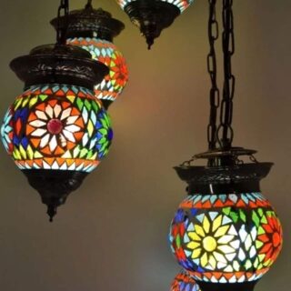 Oosterse 5 bol hanglamp mozaïek rond Turkish Design Ø35cm multicolor