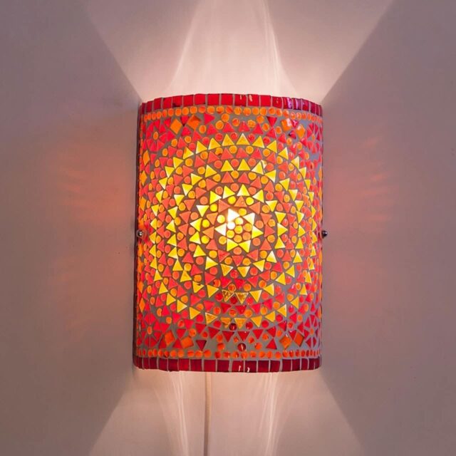 Oosterse mozaïek cilinder wandlamp H26cm Traditioneel Design rood-oranje