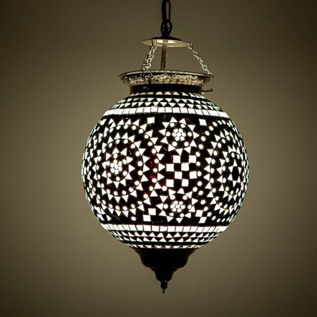 Oosterse mozaïek hanglamp Indian Design zwart-wit Ø25cm