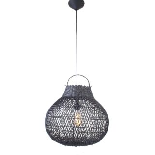 Zwarte rieten hanglamp peer 40 cm