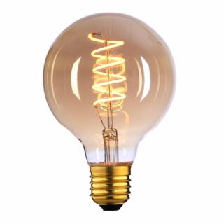 Highlight Globelamp Ø95mm LED Goud Glas Spiraal Filament 240V 4W 180lm E27, 2200K Dimbaar, energielabel A