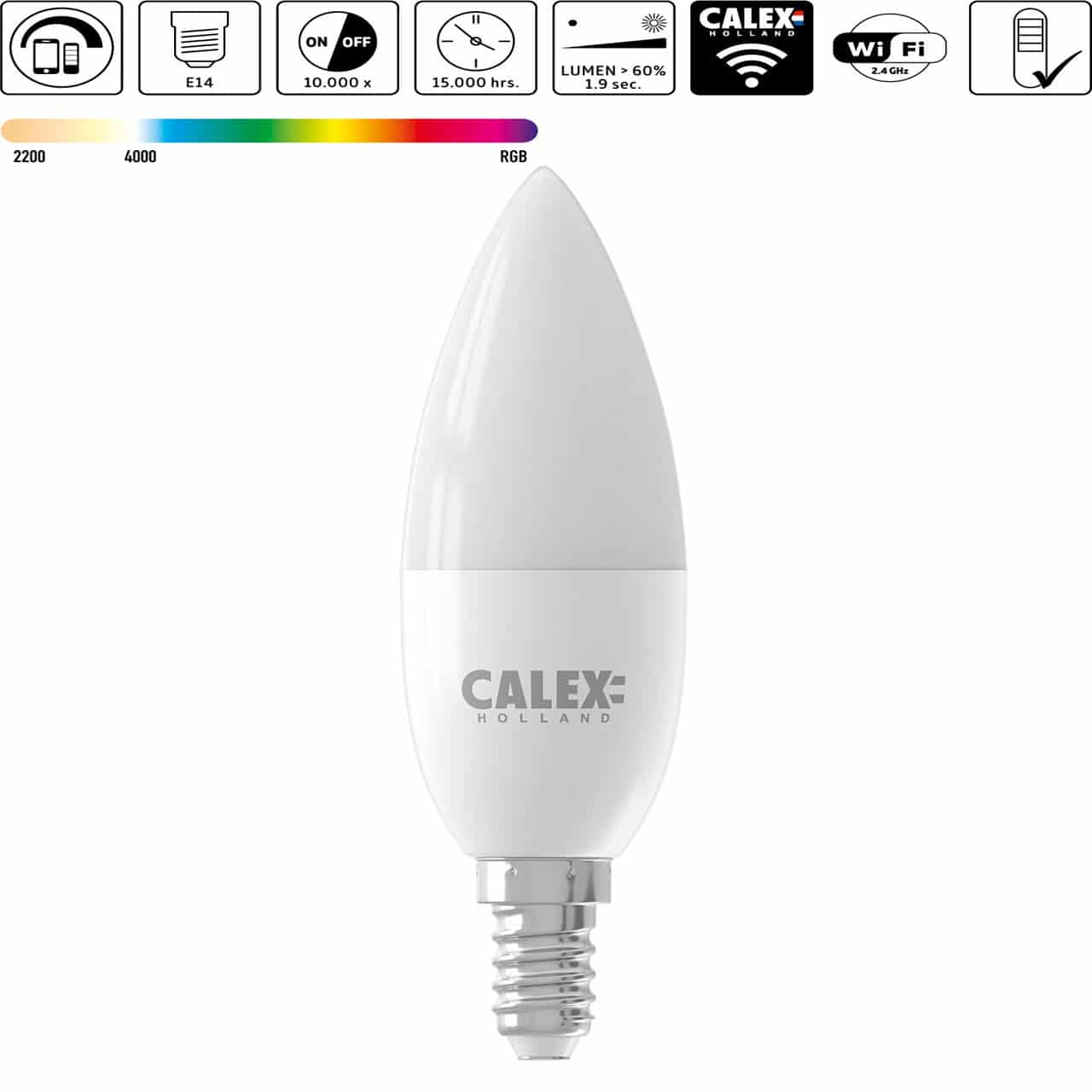 E14 Calex Smart Home dimbaar Kaarslamp LED RGB