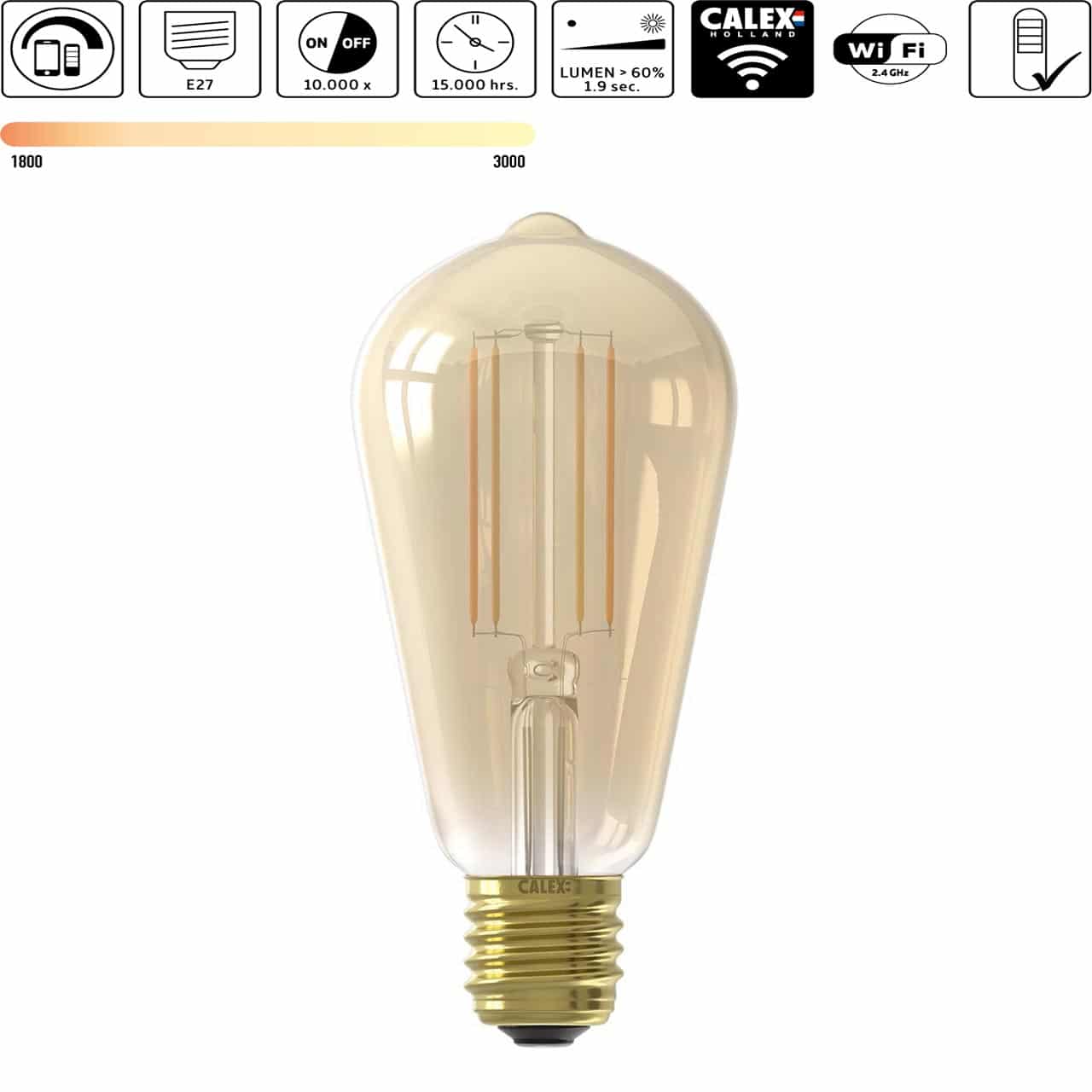 E27 Calex Smart Home dimbaar goud rustiek lamp LED