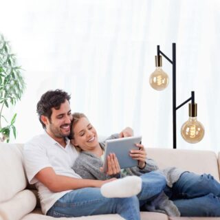 Moderne vloerlamp Sticks 2 lichts zwart / goud