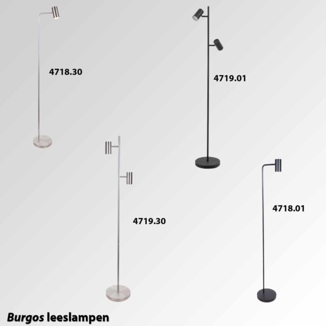 Staal leeslamp design 1 lichts Burgos met 3 standen