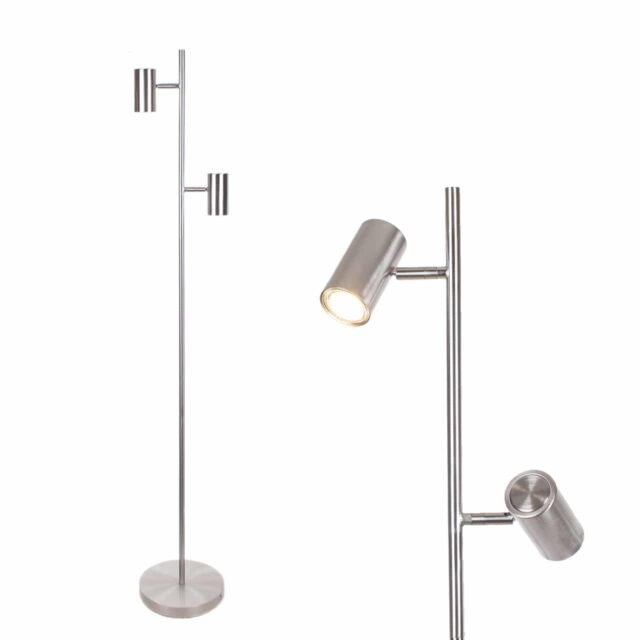 Staande leeslamp 2 lichts Burgos staal