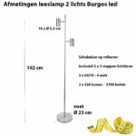 Staande leeslamp 2 lichts Burgos staal