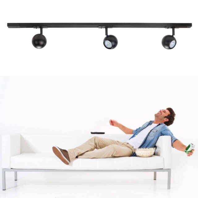 Set spanningsrail 100cm. Zwart + 3 retrobol spots