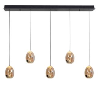 Sierlijke eettafellamp Golden Egg 5-lichts balk