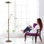 Verstelbare bronzen vloerlamp New Sapporo led met leesarm - 30 watt - 6 watt