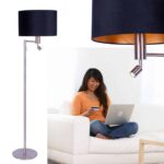 Moderne vloerlamp met velours kap zwart met goud 40 cm