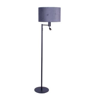 Zwarte vloerlamp met velours kap midden grijs 40 cm