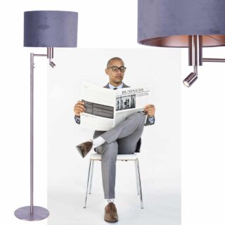 Moderne vloerlamp met velours kap midden grijs 40 cm