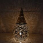 Oosterse metalen tafellamp ø21cm Filigrain Druppel Design wit/goud