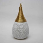 Oosterse metalen tafellamp ø21cm Filigrain Druppel Design wit/goud