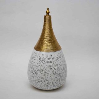 Oosterse metalen tafellamp ø21cm Filigrain Druppel Design wit/goud