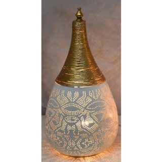 Oosterse metalen tafellamp ø21cm Filigrain Druppel Design wit/goud
