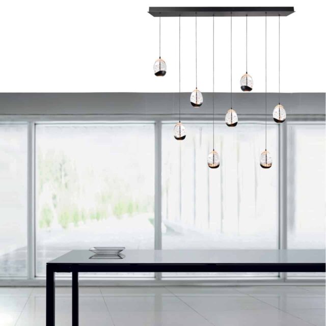 Luxe zwarte eettafellamp 8-lichts Clear Egg