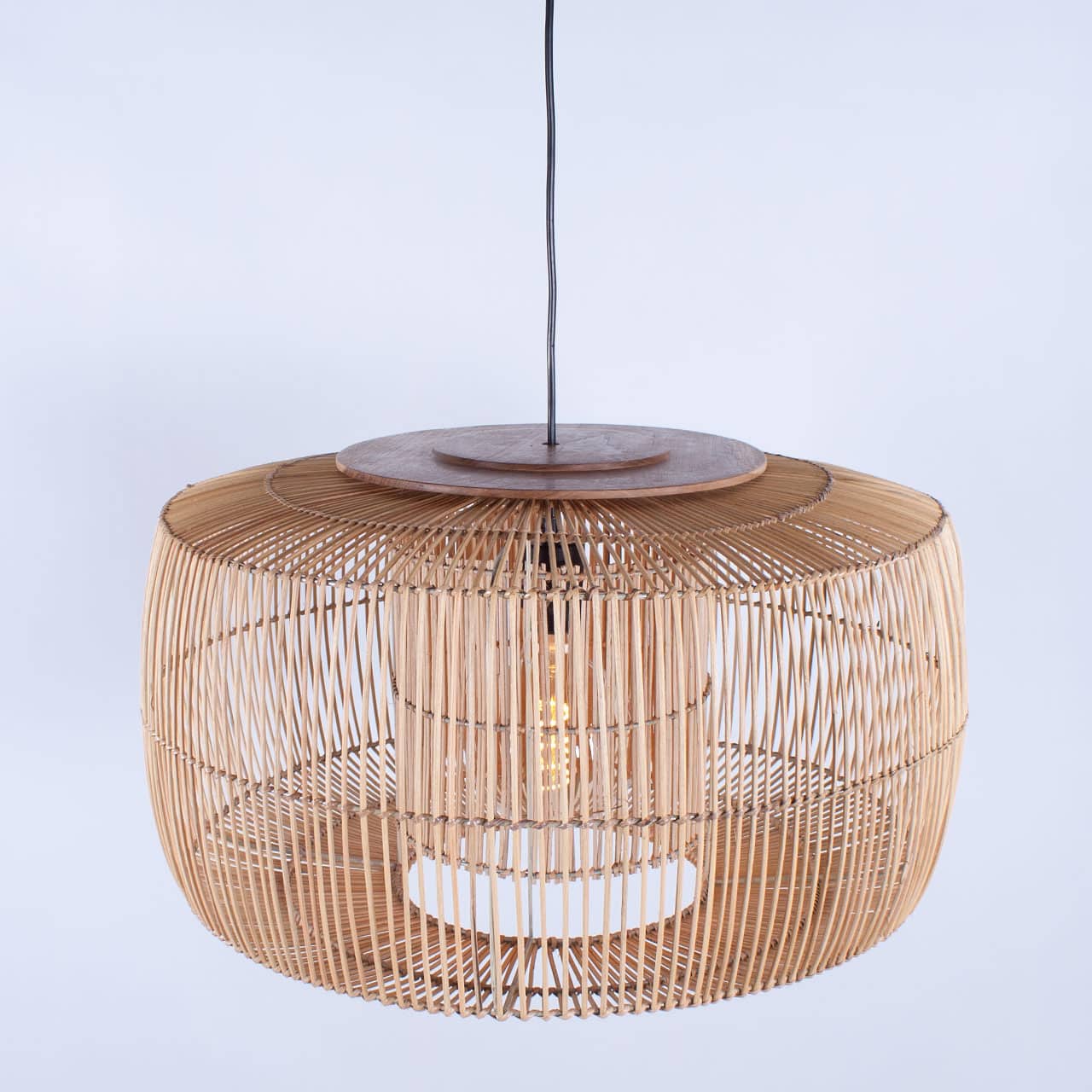 Rotan hanglamp Tondo met hout 60 cm