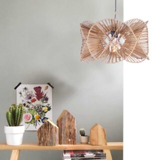Rotan hanglamp Wave | 1 lichts | bruin | hout | naturel Ø 40 cm | dimbaar | landelijk design