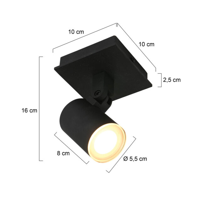 Badkamerspot Points Noirs 1 lichts Zwart inclusief ledlamp IP44