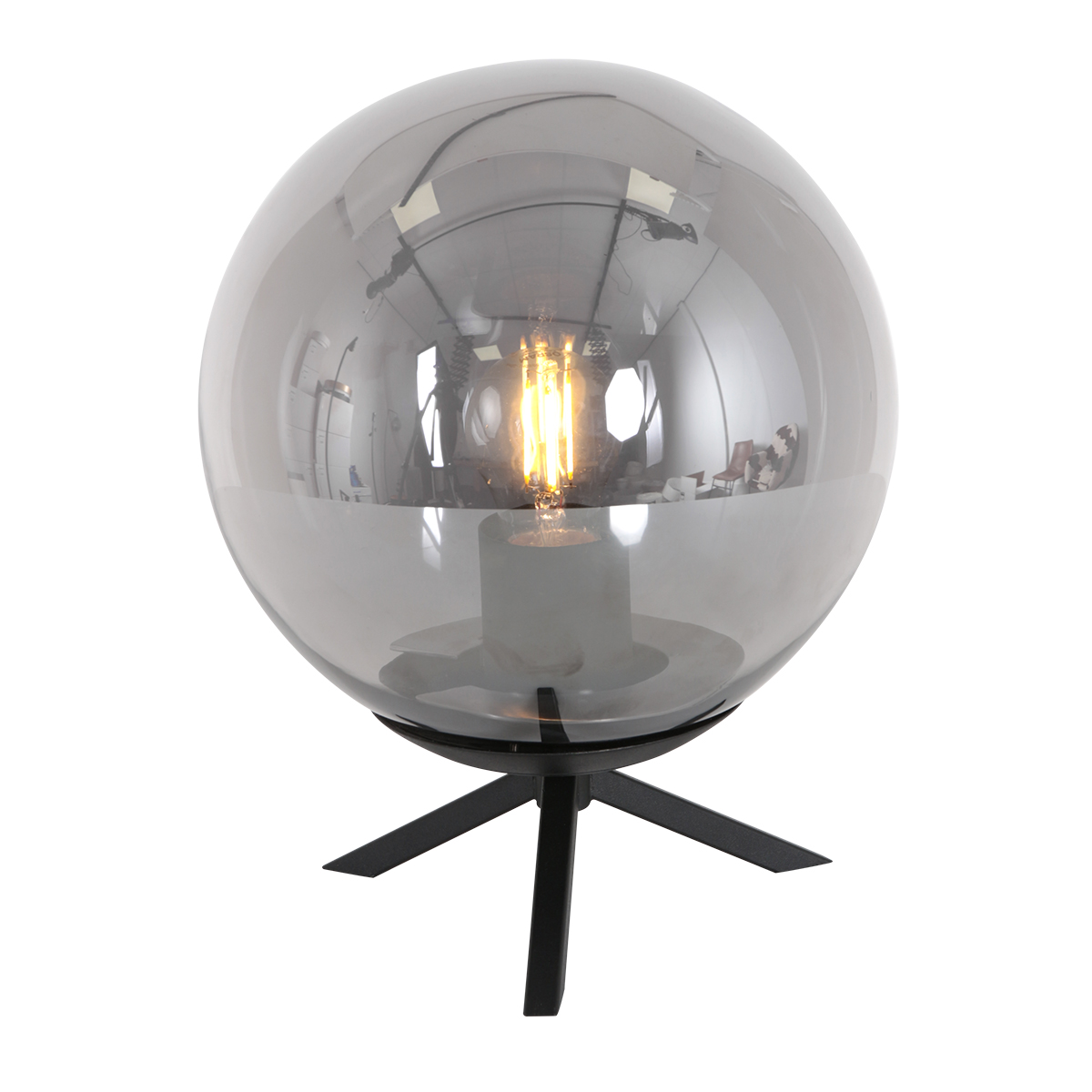 Driepoot Tafellamp Bollique 1 lichts Zwart met Smoke Glas