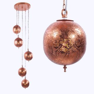 Koperkleurige 5 lichts oosterse hanglamp