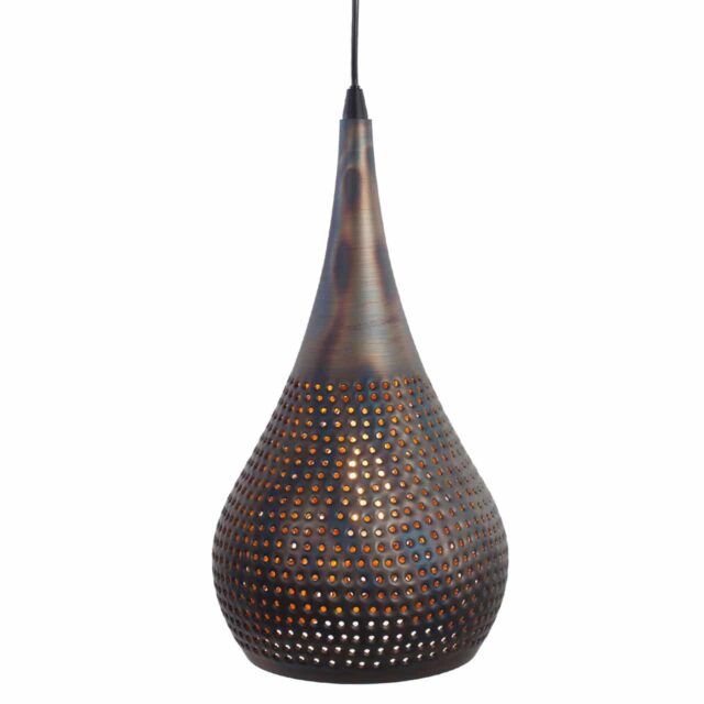 Landelijke hanglamp 3 lichts Bruciato gevlamd bruin rond