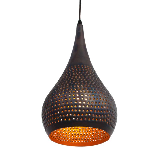 Landelijke hanglamp 3 lichts Bruciato gevlamd bruin rond