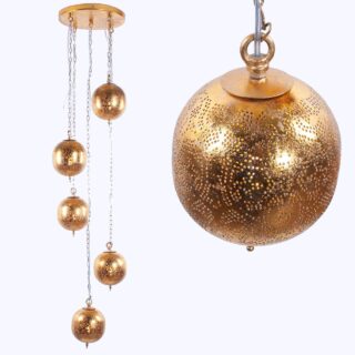 Oosterse goudkleurige 5 lichts hanglamp