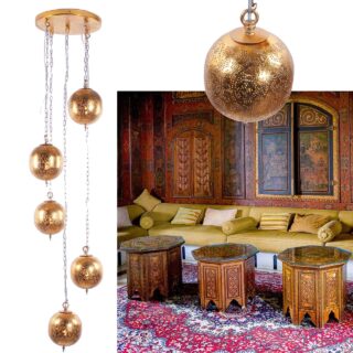 Oosterse goudkleurige 5 lichts hanglamp