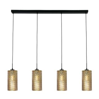 Opengewerkte eettafellamp Cestino 4-lichts hanglamp zwart/goud