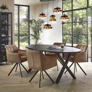 Ovale eettafel hanglamp Bellini | 5 lichts | goud / amber | glas | 100 cm breed | dimbaar | modern / sfeervol design