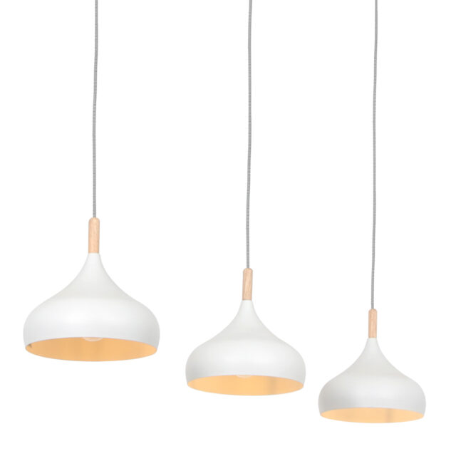 Scandinavische eettafel hanglamp Bjorr | 3 lichts | wit | hout / metaal | Ø 23 cm | dimbaar | modern design